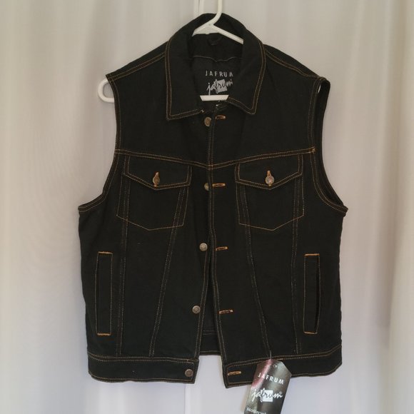 NWT - Jafrum Men's Black Denim Vest - Picture 1 of 11